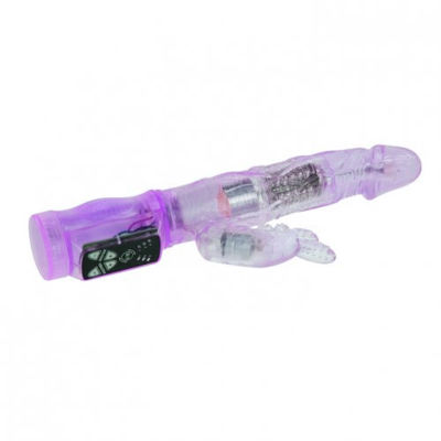 Вибратор с клиторальным вибростимулятором и ротацией пурпурный