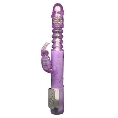 Фиолетовый ротатор с возвратно-поступательными движениями и клиторальным стимулятором - 24 см.