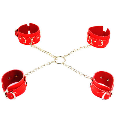 Бондажный набор из наручников и поножи красный