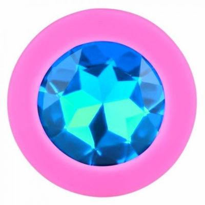 Анальная силиконовая пробка розовая с голубым кристаллом S