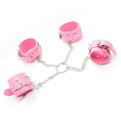 Бондажный набор из наручников и поножи розовый