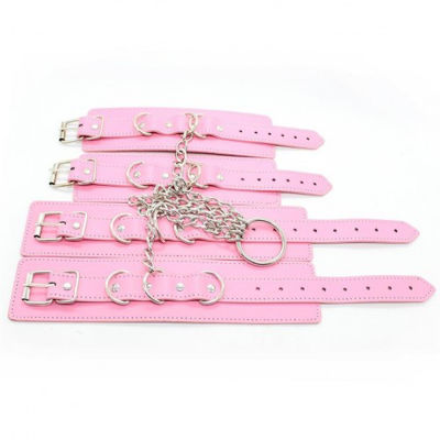 Бондажный набор из наручников и поножи розовый