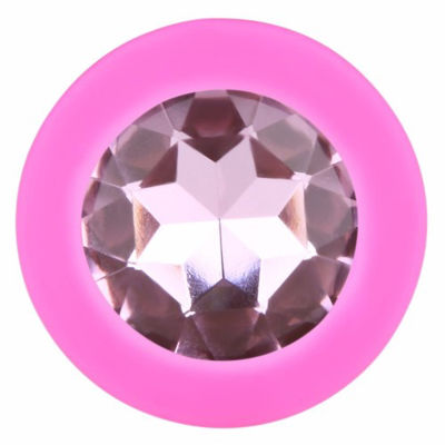 Анальная силиконовая пробка розовая с розовым кристаллом M