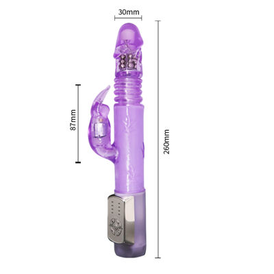 Фиолетовый ротатор с возвратно-поступательными движениями и клиторальным стимулятором - 24 см.
