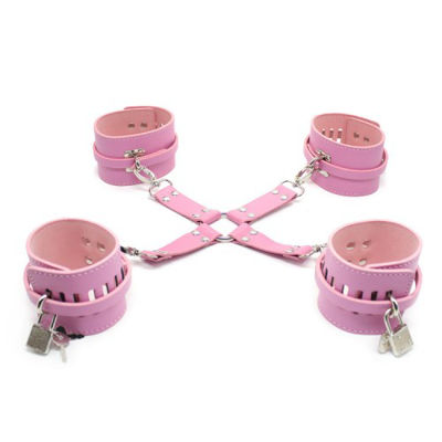 Бондажные наручники и поножи розовые