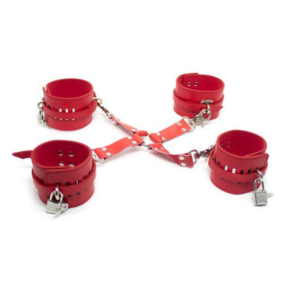 Бондажные наручники и поножи красные