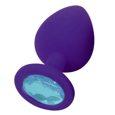 Анальная силиконовая пробка пурпурная с голубым кристаллом S
