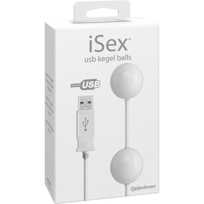 Вагинальные шарики iSex «USB Kegel Balls», на проводе, белые с вибрацией