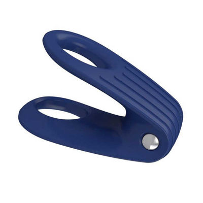 Эрекционное кольцо OVO двойное, инновационной формы с вибрацией, силиконовое, синее