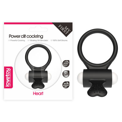 Виброкольцо черное Power Heart Clit Cockring