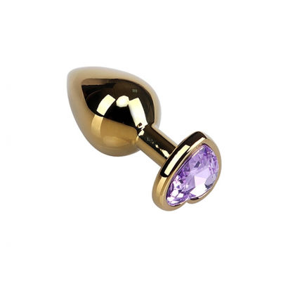 Золотистая анальная пробка с фиолетовым камушком в виде сердечка L RY-021