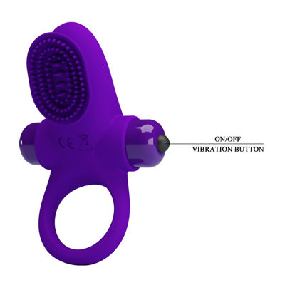 Эрекционное виброкольцо с клиторальной щеточкой Vibrant Penis Ring II, фиолетовое