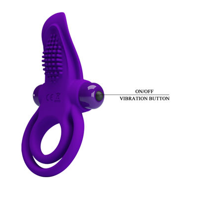 Силиконовое эрекционное кольцо с вибрацией и подхватом мошонки, фиолетовое
