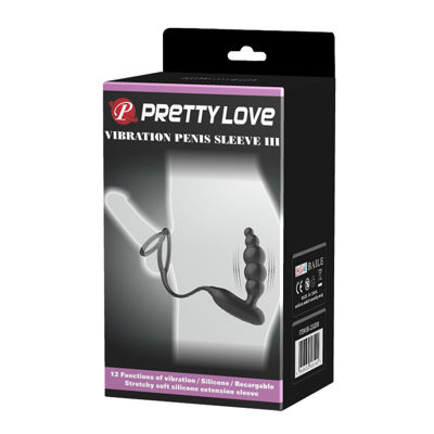 Анальная пробка Pretty Love Vibration Penis Sleeve с двойным эрекционным кольцом и вибрацией