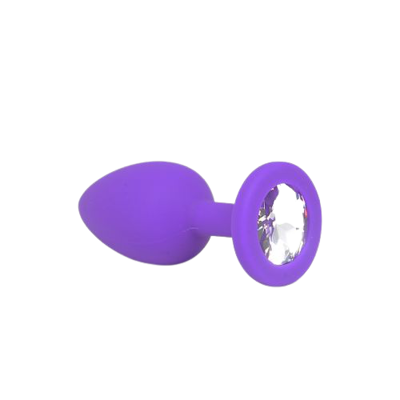 Силиконовая анальная пробка c прозрачным камнем  S фиолетовая