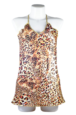 Атласная ночная рубашка с леопардовым принтом S/M