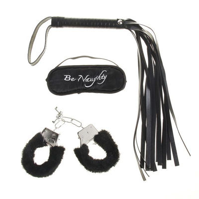 Набор влюбленных, 3 предмета: плетка, наручники, повязка, цвет чёрный