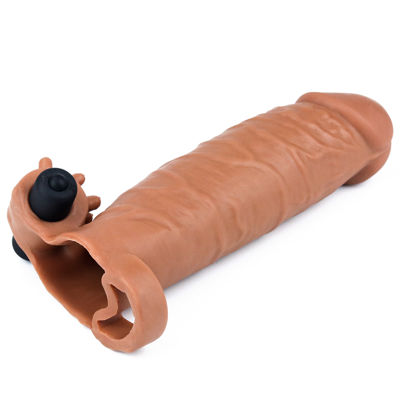 Удлиняющая насадка на пенис с вибрацией мулат Super-Realistic Penis Extension Sleeve