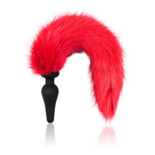 Анальная втулка силиконовая с хвостом Furry Fox искуственный мех (красный)