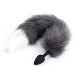 Изображение Анальная втулка силиконовая с хвостом Furry Fox искуственный мех (серый с белым)