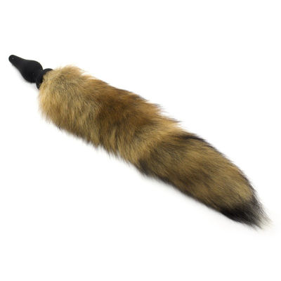 Анальная втулка силиконовая с хвостом Furry Fox натуральный мех (рыжый)