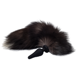 Анальная втулка силиконовая с хвостом Furry Fox натуральный мех (черный)