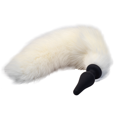 Изображение Анальная втулка силиконовая с хвостом Furry Fox натуральный мех (белый)