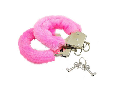 Ярко розовые металлические наручники с мехом