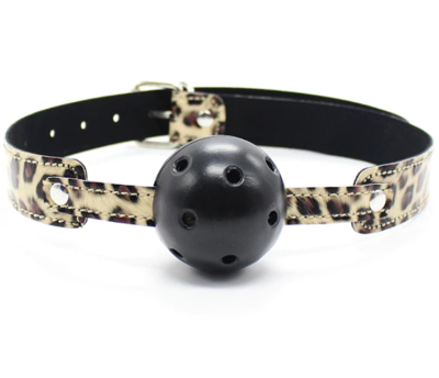 Классический кляп-шар с леопардовым ремешком 222502013