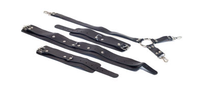 Комплект ошейник+наручники из натуральной кожи Чёрного цвета