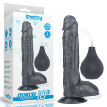 Черный фаллоимитатор Lovetoy 10'' Squirt Extreme Dildo с имитацией семяизвержения