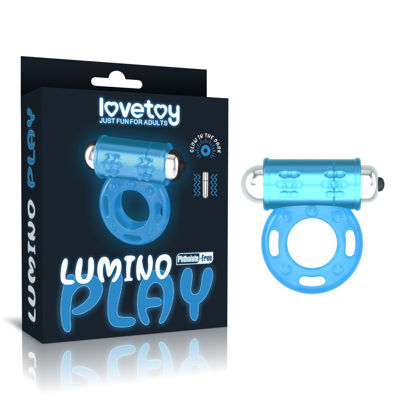 Голубое светящееся в темноте эрекционное виброкольцо Lumino Play Vibrating Penis Ring 3.9 см