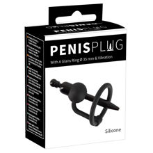 Уретральный плаг PenisPlug with a Glans Ring & Vibration черный