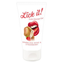 Съедобный массажный гель Lick It! Erotic Massage Gel Sparkling Wine and Strawberry 50 мл