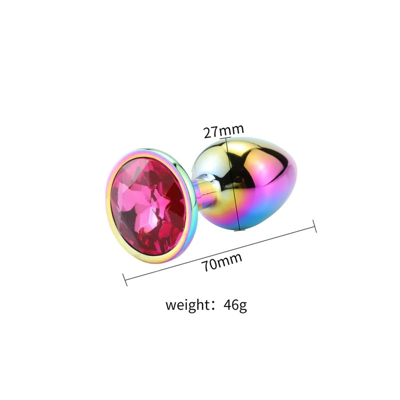 Разноцветная анальная пробка с ярко-розовым камушком S