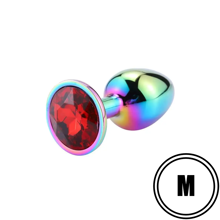 Разноцветная анальная пробка с красным камушком M