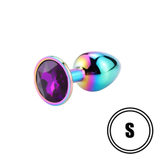 Разноцветная анальная пробка с пурпурным камушком S