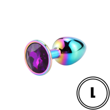 Разноцветная анальная пробка с пурпурным камушком L
