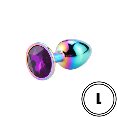 Разноцветная анальная пробка с пурпурным камушком L