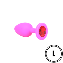 Силиконовая анальная пробка розовая L  с красным камушком RY-069