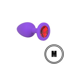 Силиконовая анальная пробка c красным камнем  M фиолетовая  RY-068
