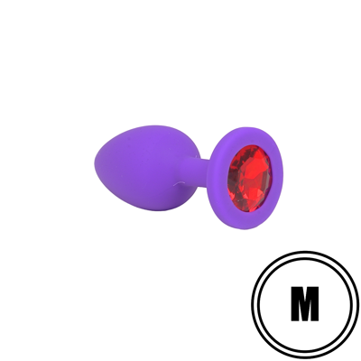 Силиконовая анальная пробка c красным камнем  M фиолетовая  RY-068