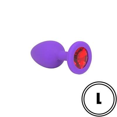 Силиконовая анальная пробка фиолетовая L  с красным камушком RY-069