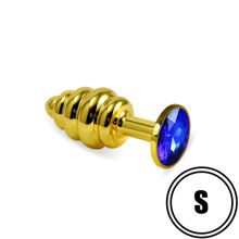 Анальная пробка Gold Small Plug рифленая синий