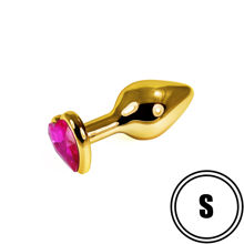Анальная пробка ярко-розовая Rosebud Heart Metal Plug(Gold) S