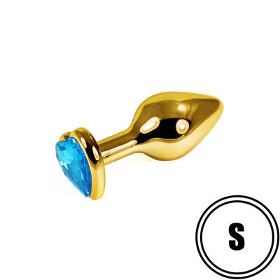 Анальная пробка голубая Rosebud Heart Metal Plug(Gold) S