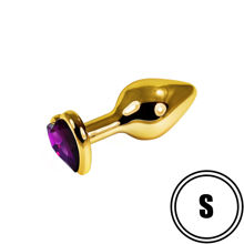 Анальная пробка фиолетовая Rosebud Heart Metal Plug(Gold) S